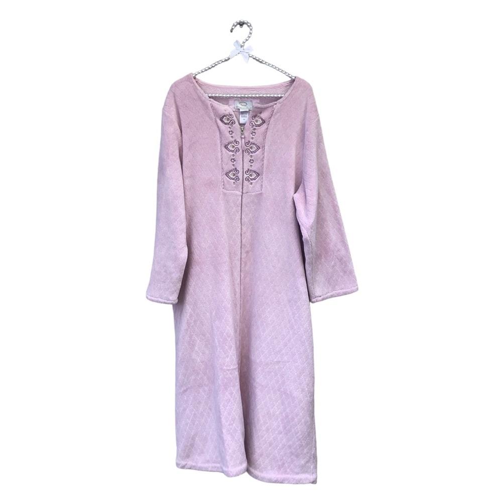 Oscar De La Renta Pink Fleece Night Robe size Large - Picture 6 of 10